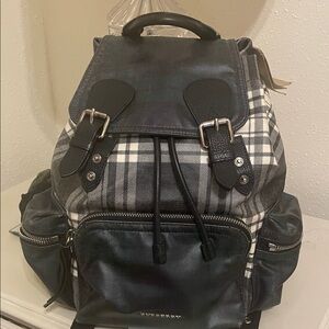 Burberry Green and Gray Check Backpack